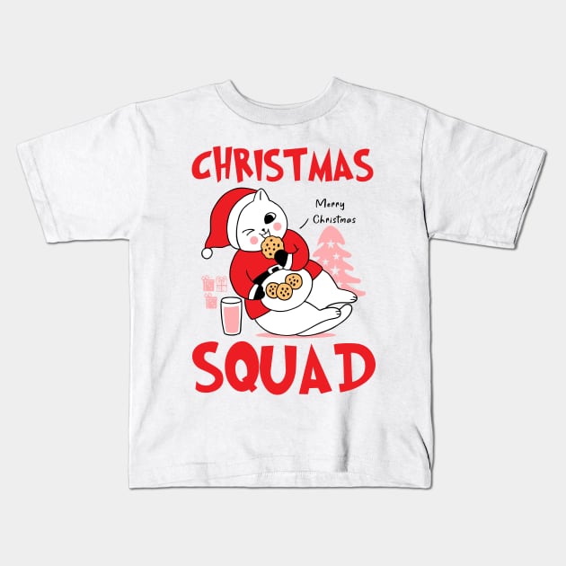 Cat Christmas Squad Eating Cookies xmas Kids T-Shirt by CoolTees